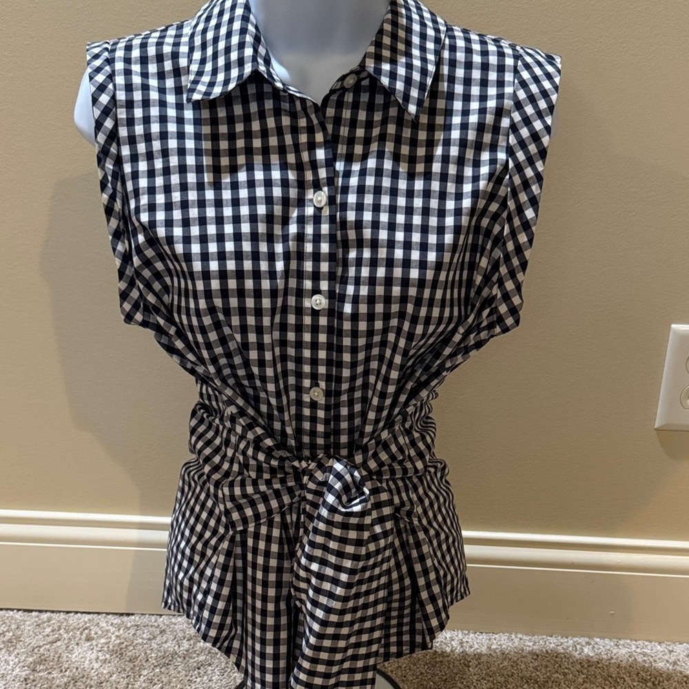 Ann Taylor Black and White Checkered Blouse